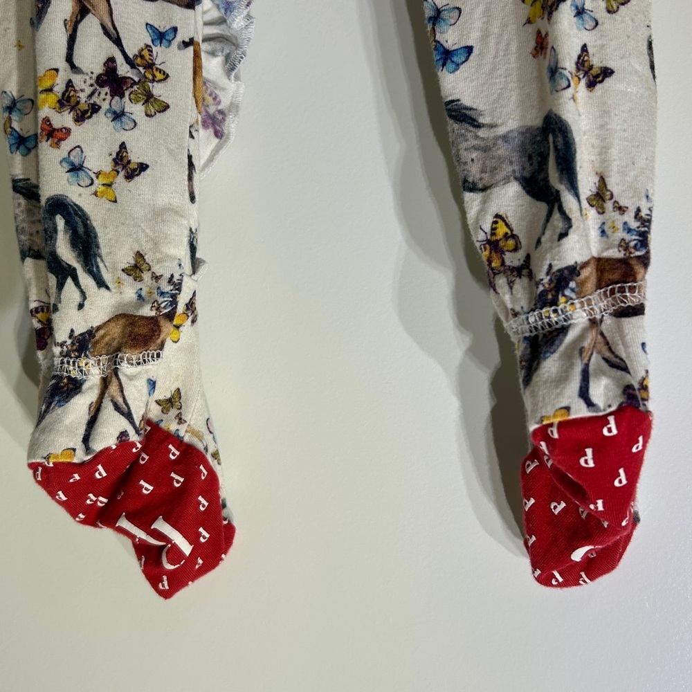 Posh Peanut Equestrian Horse Graphic Ruffled Bamboo Footie |Size 6-9 months - Picture 7 of 12